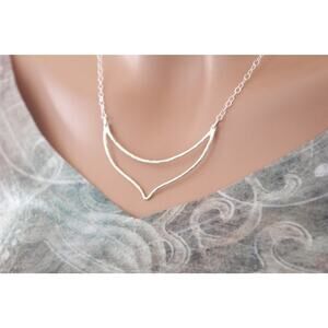 Sterling Silver Hammered Chevron Crescent Statement Necklace